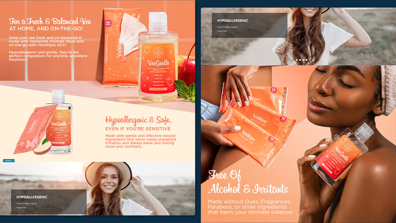 After image: Vee Fresh Feminine Care: Strategically optimized product page ensuring stronger brand presence and improved conversion rates.